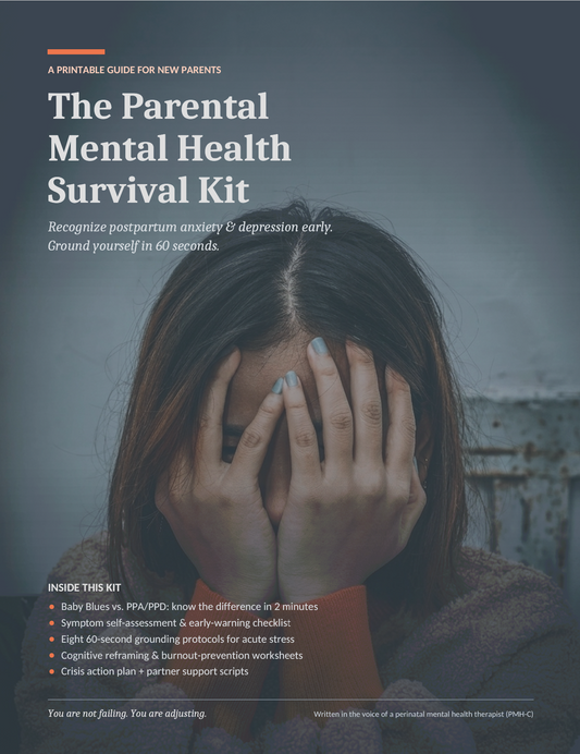 Cover of the Parental Mental Health Survival Kit PDF, the first of two guides included in the Survive and Reset Bundle