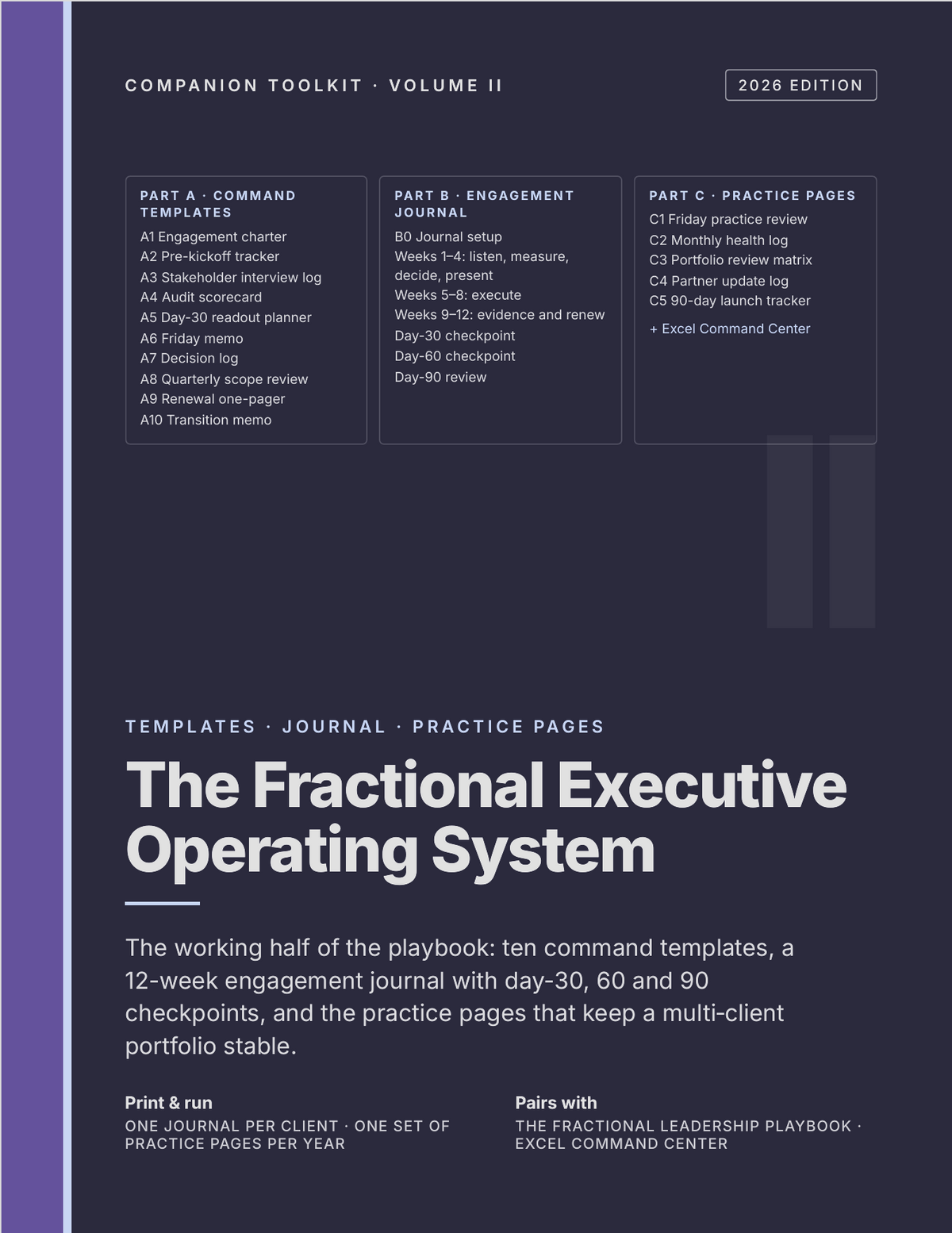The Fractional Executive Toolkit — Operating System + Excel Command Center (Templates, 12-Week Journal & Live Pricing Models)