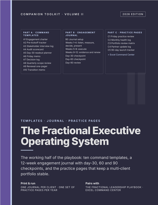 The Fractional Executive Toolkit — Operating System + Excel Command Center (Templates, 12-Week Journal & Live Pricing Models)