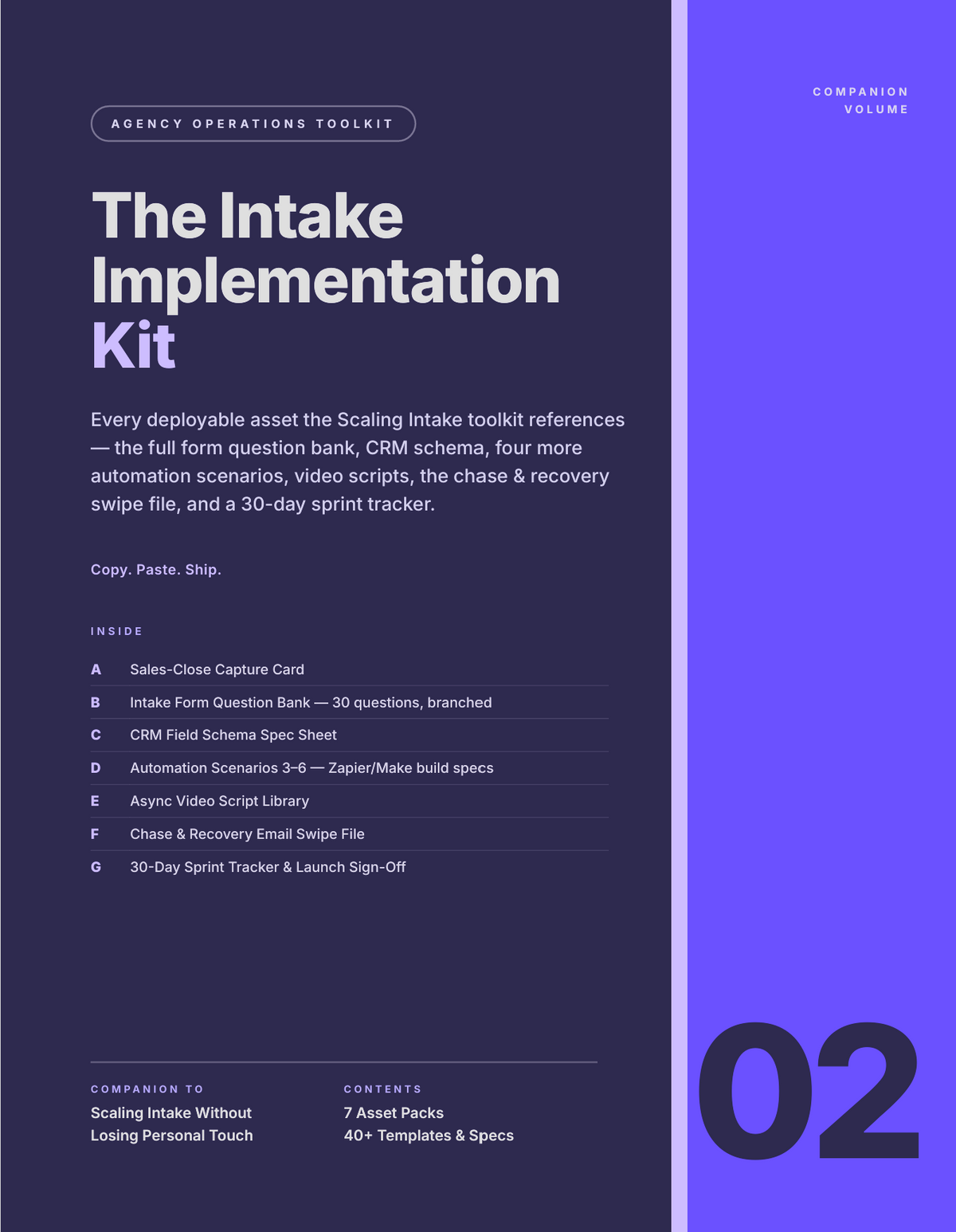 The Intake Implementation Kit — Templates, Build Specs & Swipe Files for Client Onboarding (PDF)