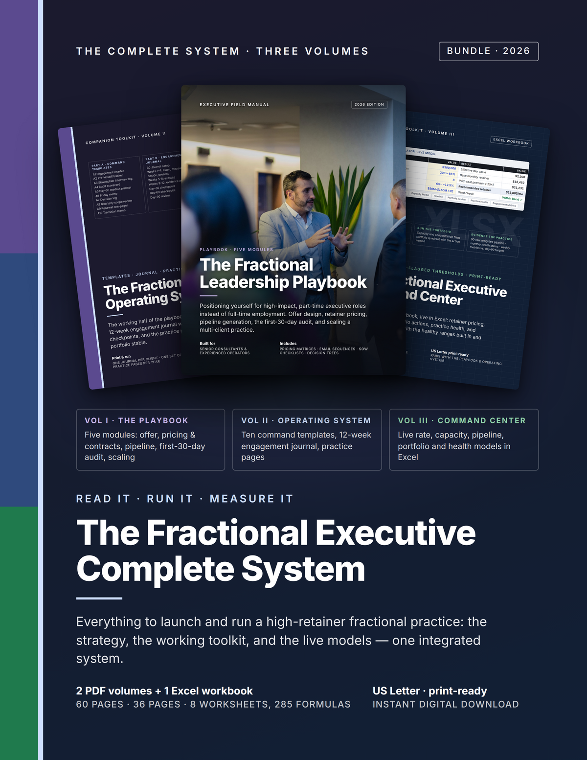 The Fractional Executive Complete System — Leadership Playbook + Operating System + Excel Command Center (3-Volume Bundle)