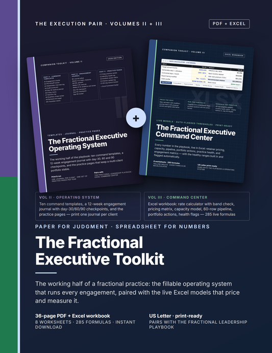 The Fractional Executive Toolkit — Operating System + Excel Command Center (Templates, 12-Week Journal & Live Pricing Models)