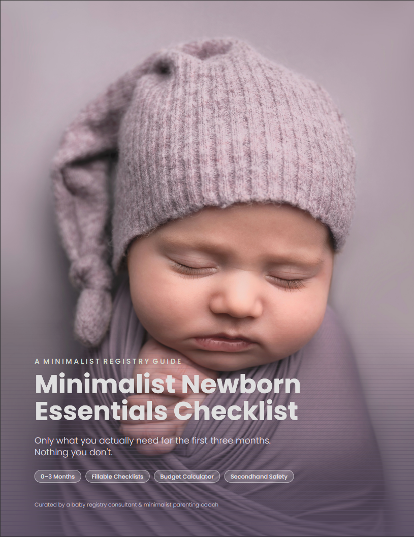 Vol. 1 cover: Minimalist Newborn Essentials Checklist, the before-baby registry guide in the bundle