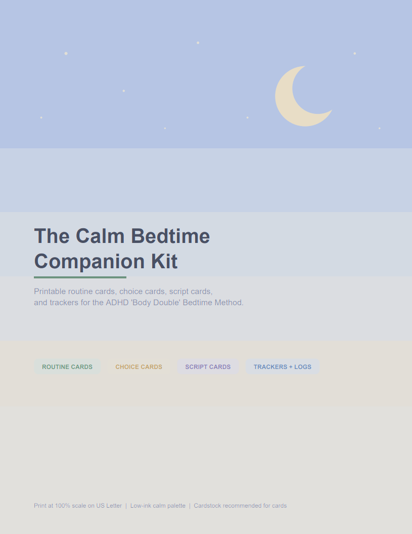 The Calm Bedtime Companion Kit printable cards cover - included in the bedtime rescue bundle