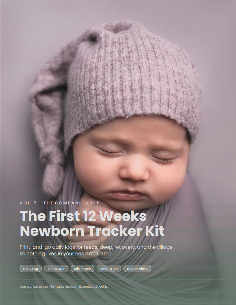Vol. 2 cover: First 12 Weeks Newborn Tracker Kit, the daily log printables in the bundle