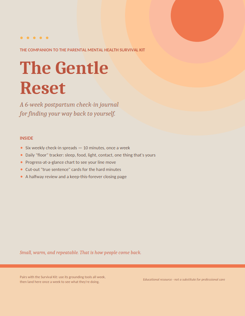 Cover of The Gentle Reset postpartum journal PDF, the second of two guides included in the Survive and Reset Bundle