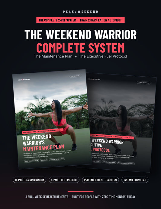 Weekend Warrior Complete System bundle — 2-day workout plan and high-protein nutrition protocol PDFs for busy professionals